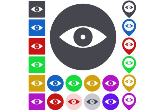 Flat Eye Icon, Button Set