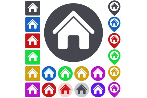 Flat Home Icon, Button Set