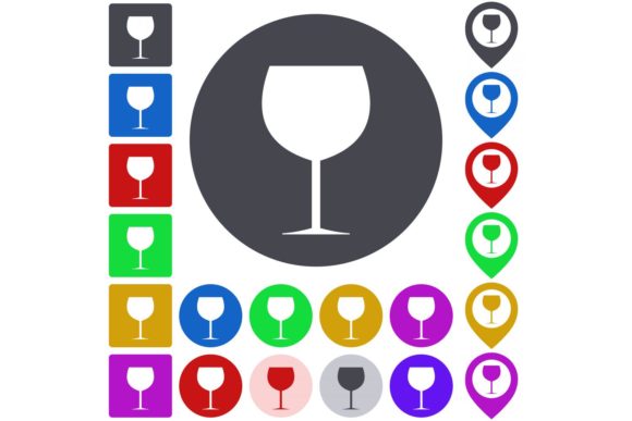 Flat Wine Glass Icon, Button Set: A Versatile Design Resource