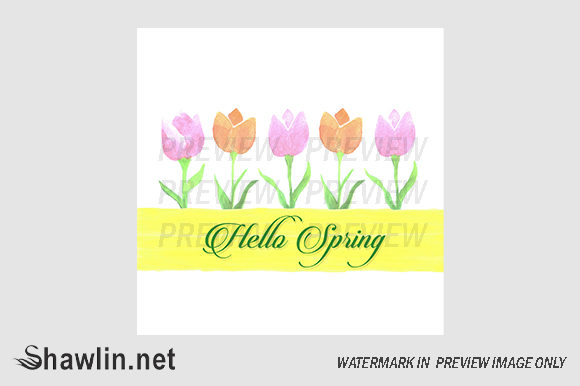 Watercolor Tulip Banner for Scrapbooking and Digital Design